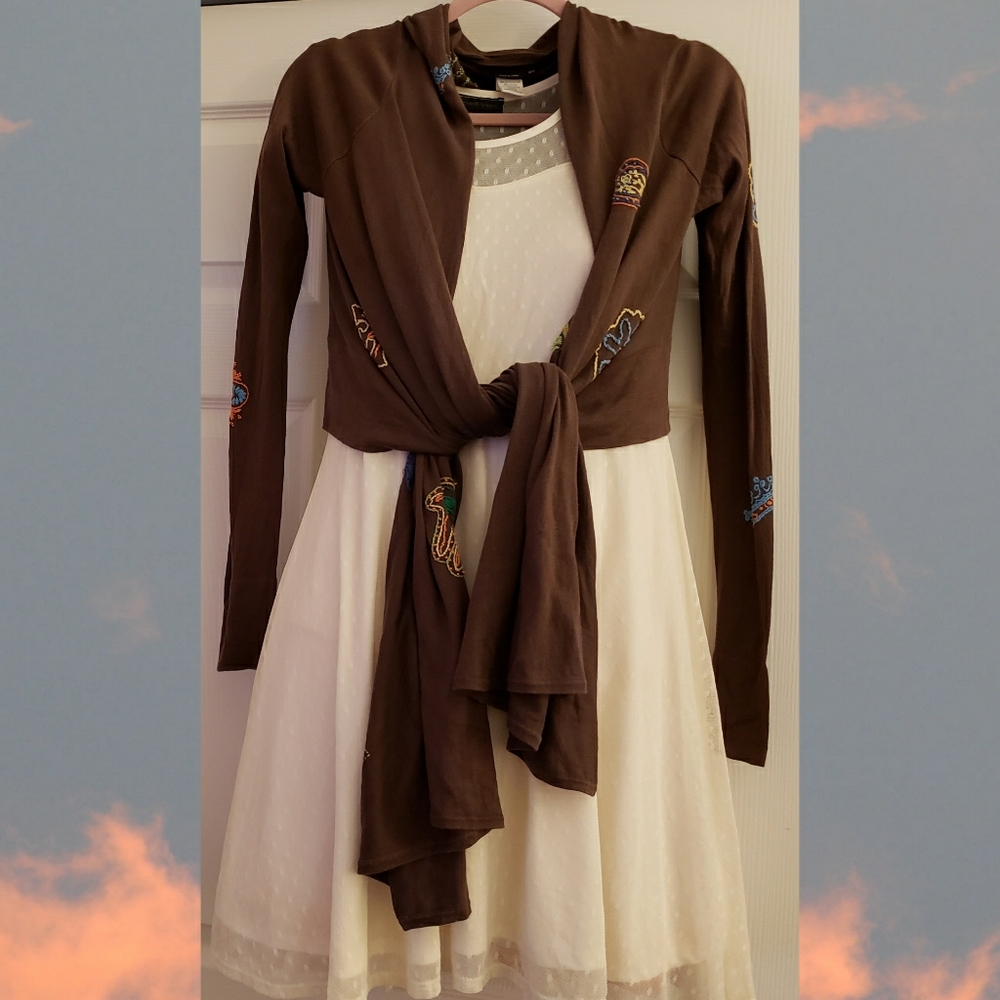BCBG MAXAZRIA Brown Silk Cotton Tie Wrap Cardigan